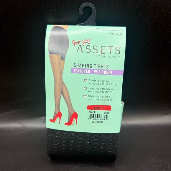 Assets by Spanx Black Shaping Tights Textured Wishbone Size 1 - Picture 1 of 4